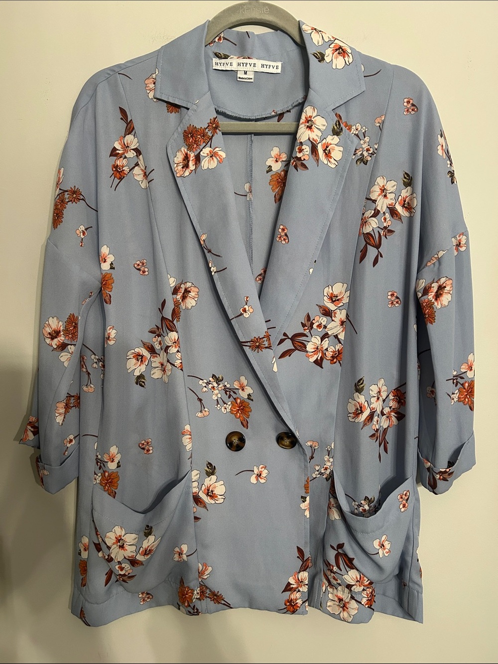 HYFVE Dusty Blue Floral Double-Breasted Blazer Tunic
